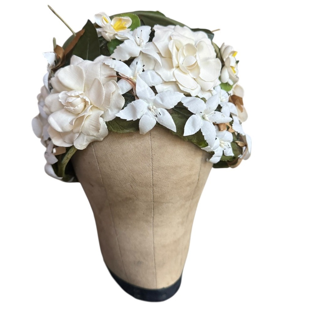1950s/60s Floral Covered Close‎ Fitting Cap Fascinator Hat